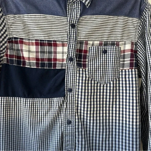 Desigual Men's Multicolor Patchwork Striped Gingham Button Down Shirt, Size M - Picture 2 of 10